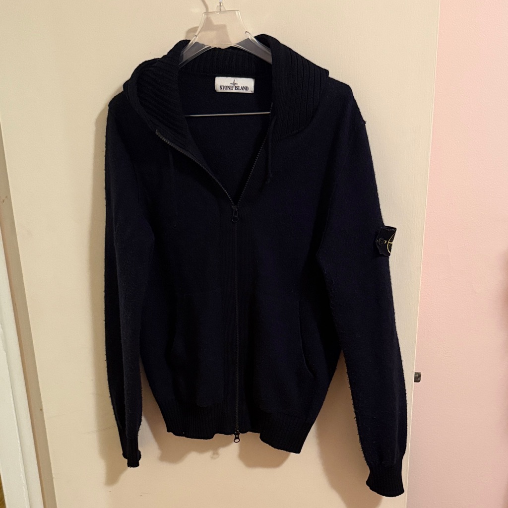 Stone Island Men's Navy Zip-Up Wool Sweater